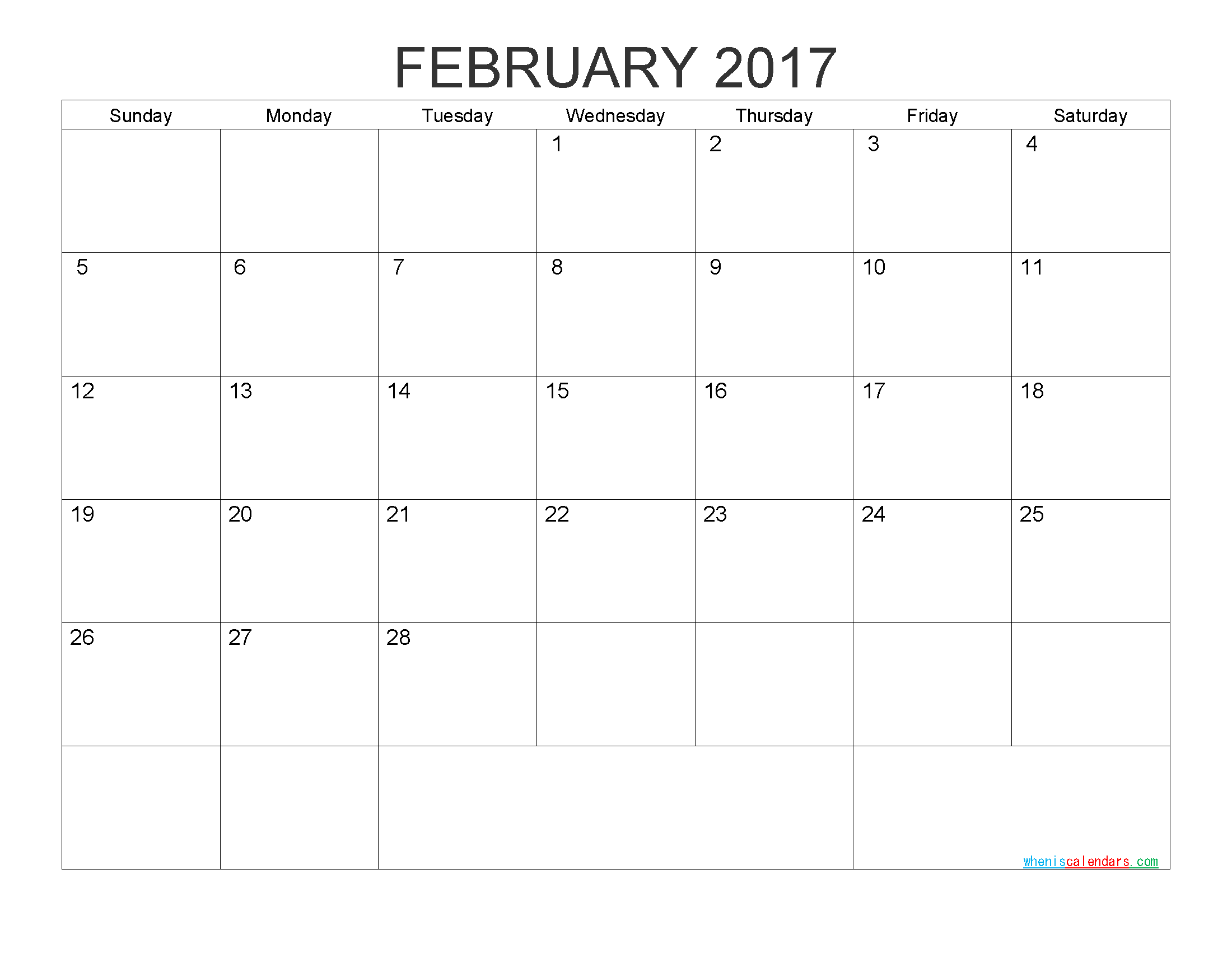 Free Printable Calendar February 2017 Monthly Calendar Template by PDF, Image