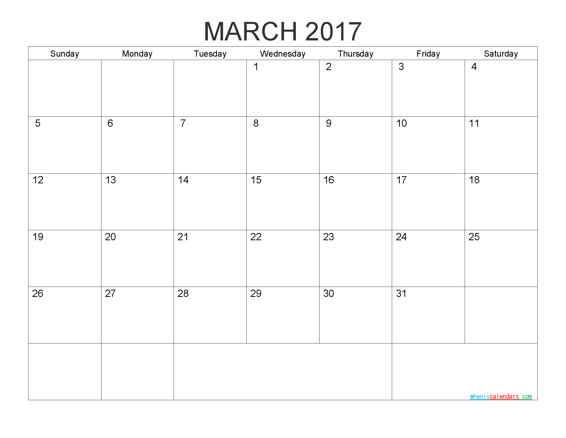 Free Printable Calendar March 2017 Monthly Calendar Template by PDF, Image