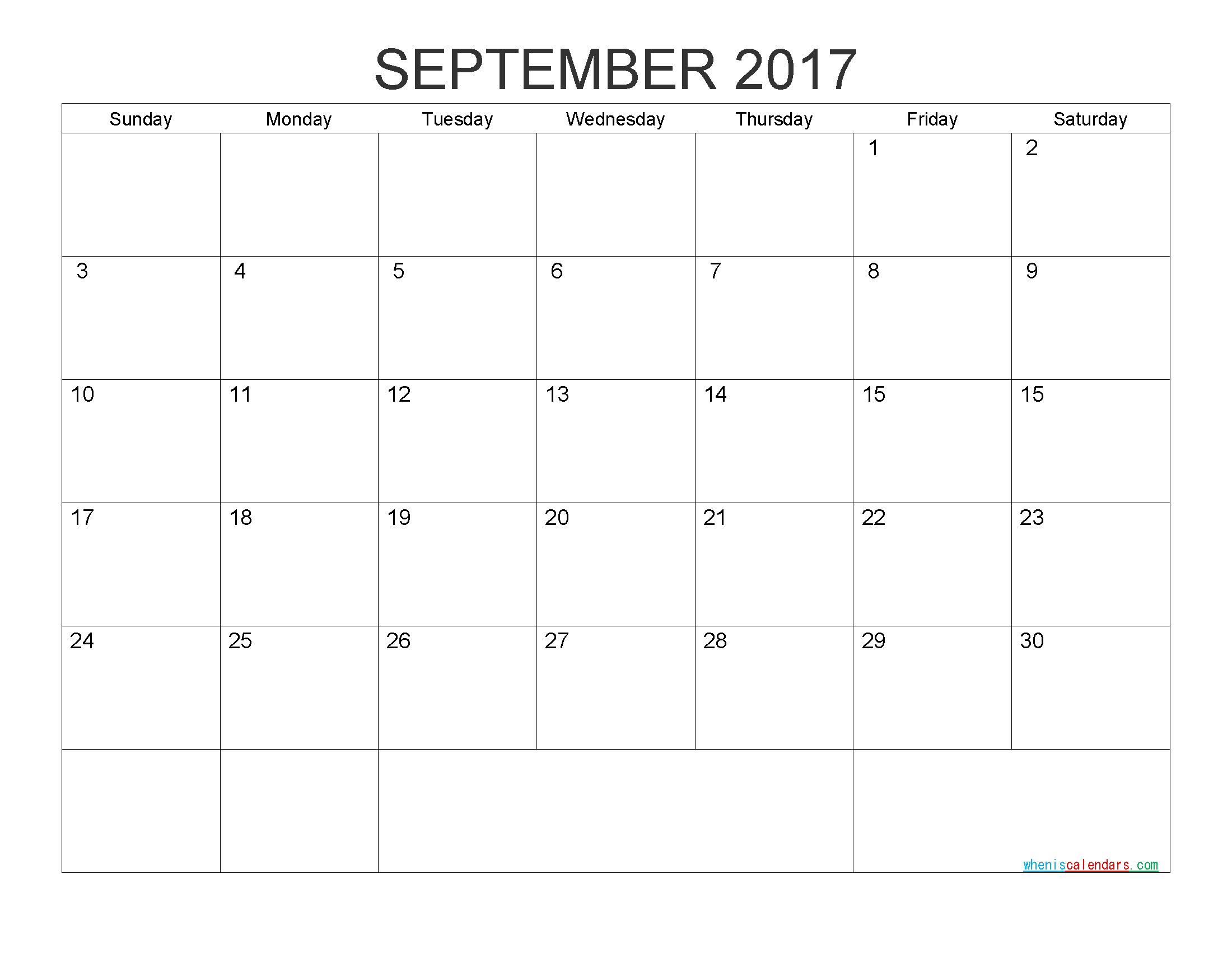 Free Printable Calendar September 2017 Monthly Calendar Template by PDF, Image