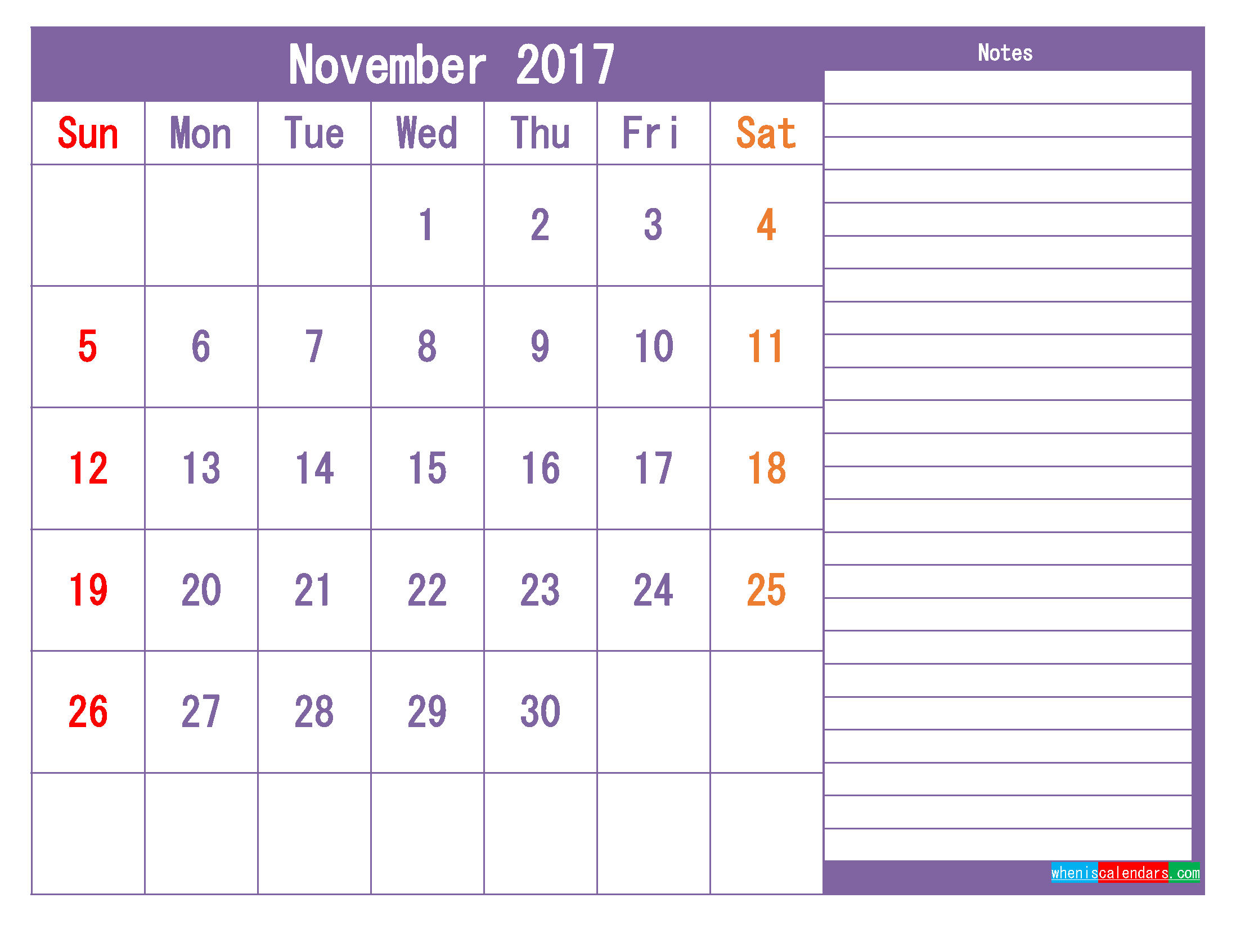 November 2017 Printable Calendar