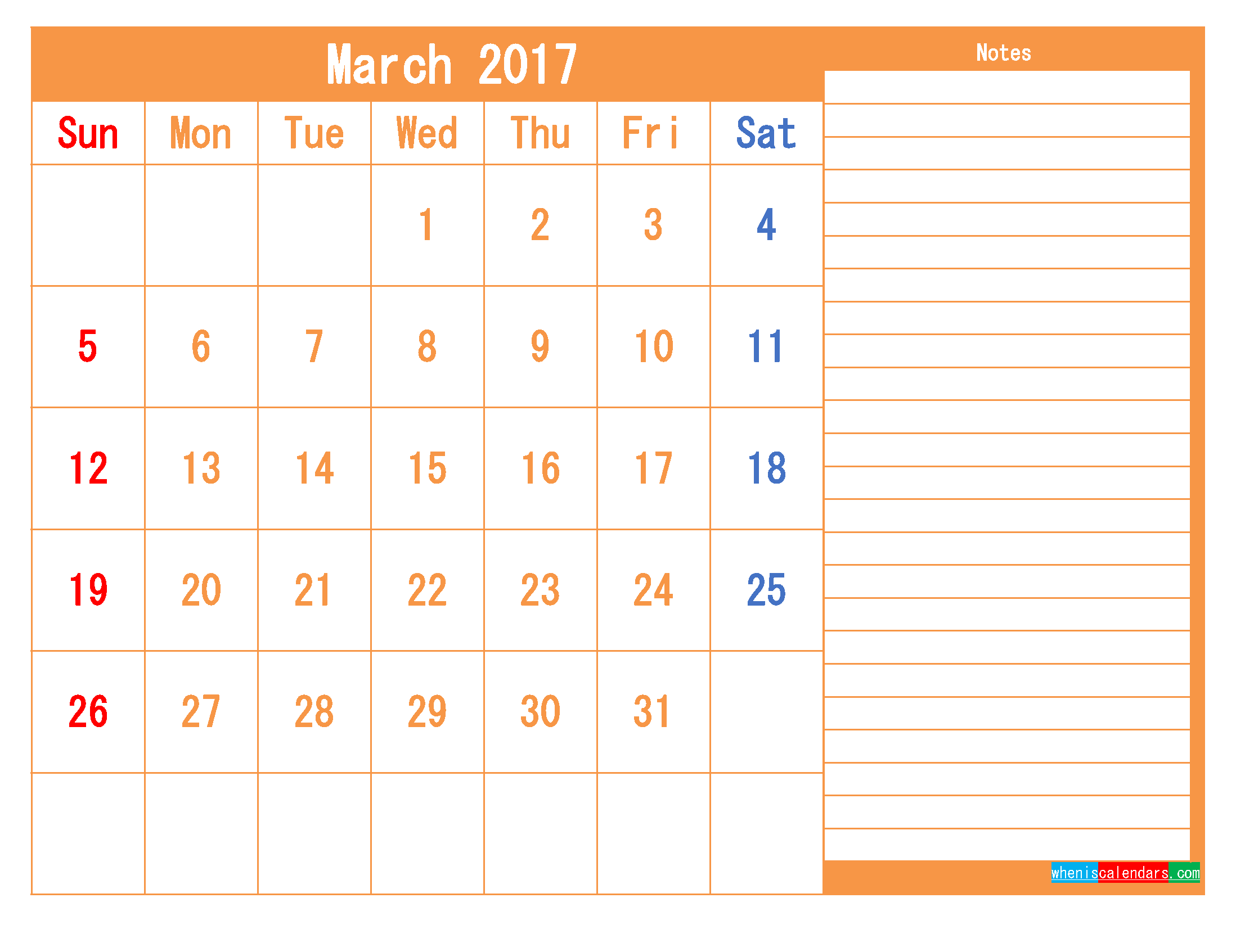 Free Printable Calendar 2017 March PDF and Image