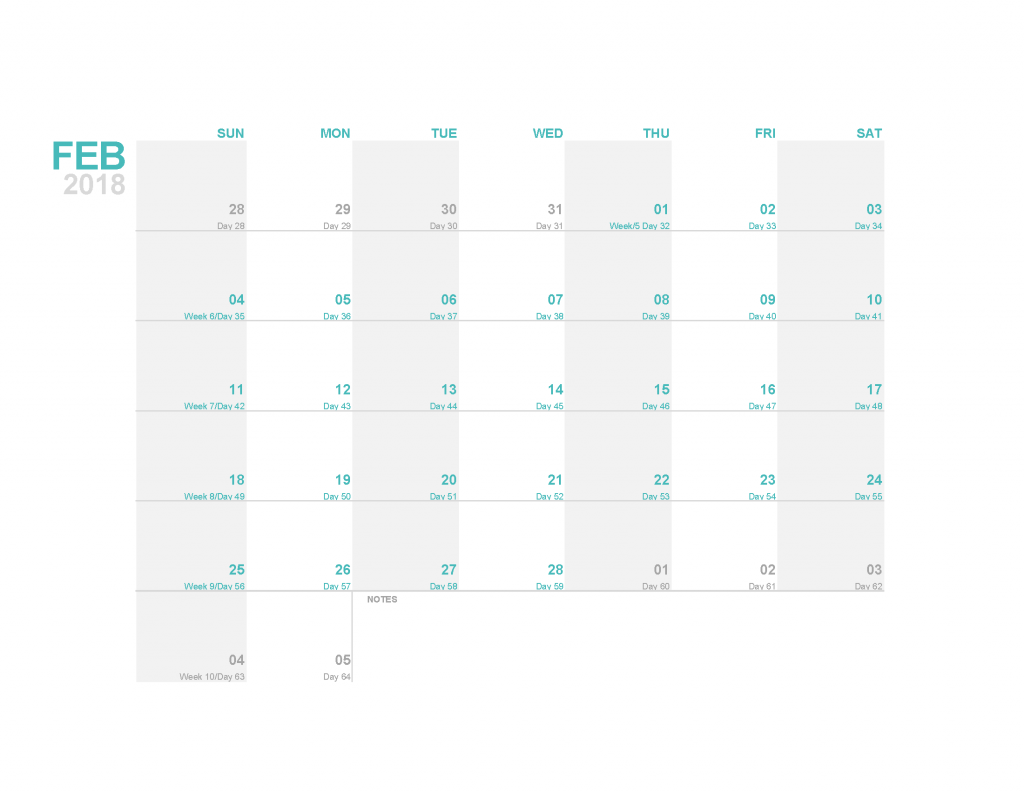 Printable Calendar 2018 February Monthly Calendar Template PDF