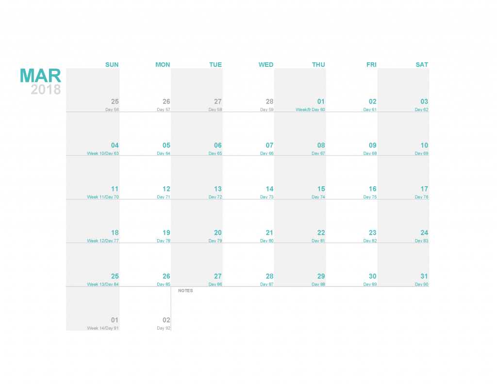 Printable Calendar 2018 March Monthly Calendar Template PDF