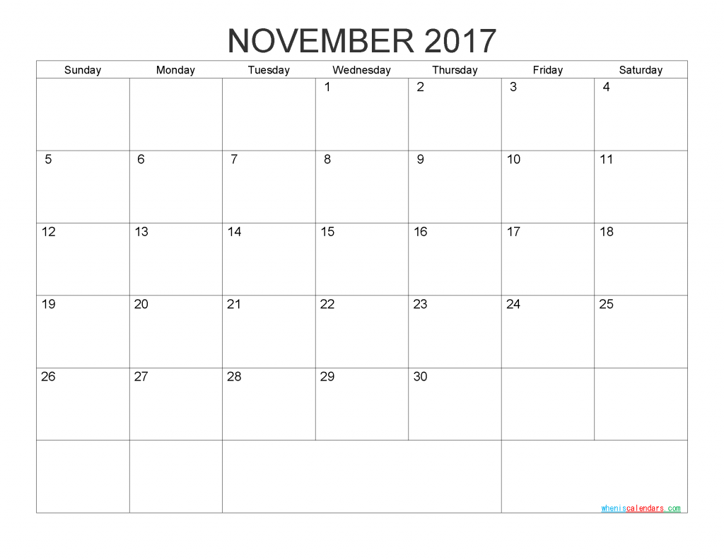 November 2017 Blank Calendar Printable PDF, Word, Image