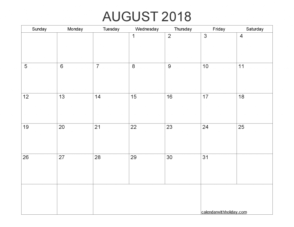 August 2018 Blank Calendar Printable PDF, Word, Image