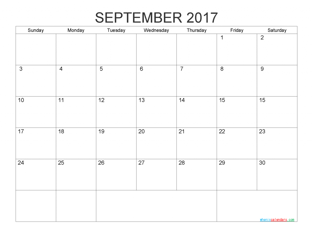 September 2017 Blank Calendar Printable PDF, Word, Image