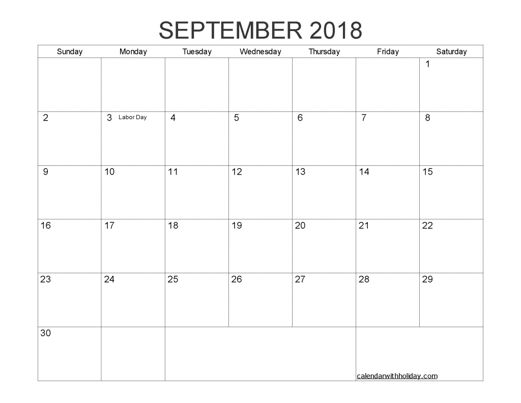 Printable Calendar September 2018 with Holidays PDF, Image