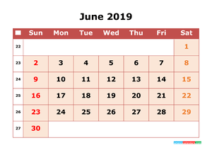 June 2019 Printable Calendar with Week Numbers for Free Download