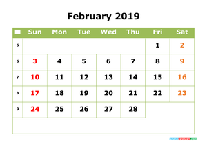 February 2019 Printable Calendar with Week Numbers for Free Download