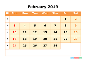 February 2019 Printable Calendar with Week Numbers for Free Download