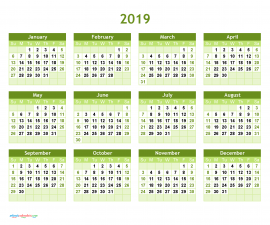 Printable Calendar 2019 with Notes Yearly Editor, Color 