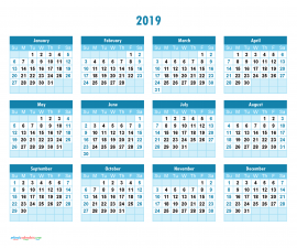 Printable Calendar 2019 with Notes Yearly Editor, Color Grayscale
