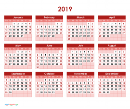Printable Calendar 2019 with Notes Yearly Editor, Metropolitan
