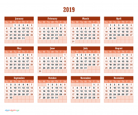 Printable Calendar 2019 with Notes Yearly Editor, Color Gray