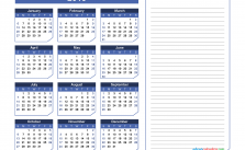 2019 Yearly Calendar with Notes Printable Chamfer Collection, Bluewarm