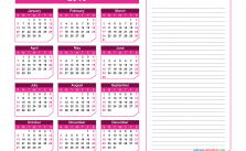2019 Yearly Calendar with Notes Printable Chamfer Collection, 