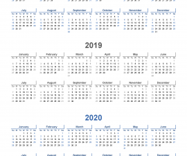 Printable Calendar 2018 2019 and 2020 3 Year Calendar