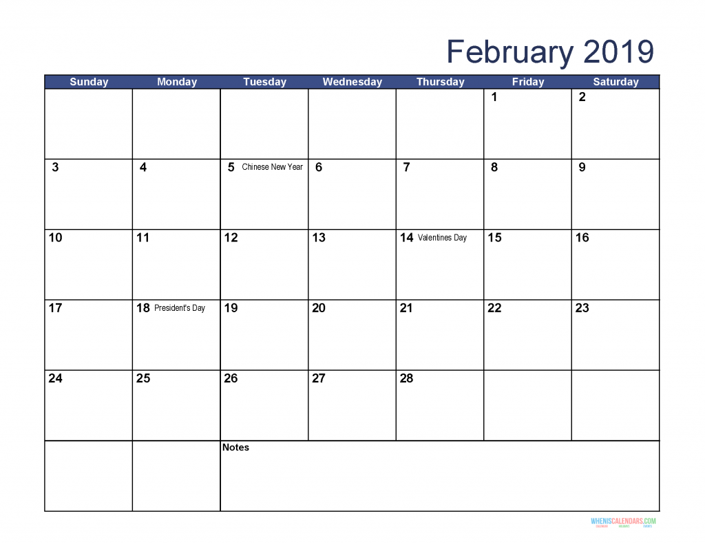 Free Download Printable February 2019 Calendar With Holidays Free 