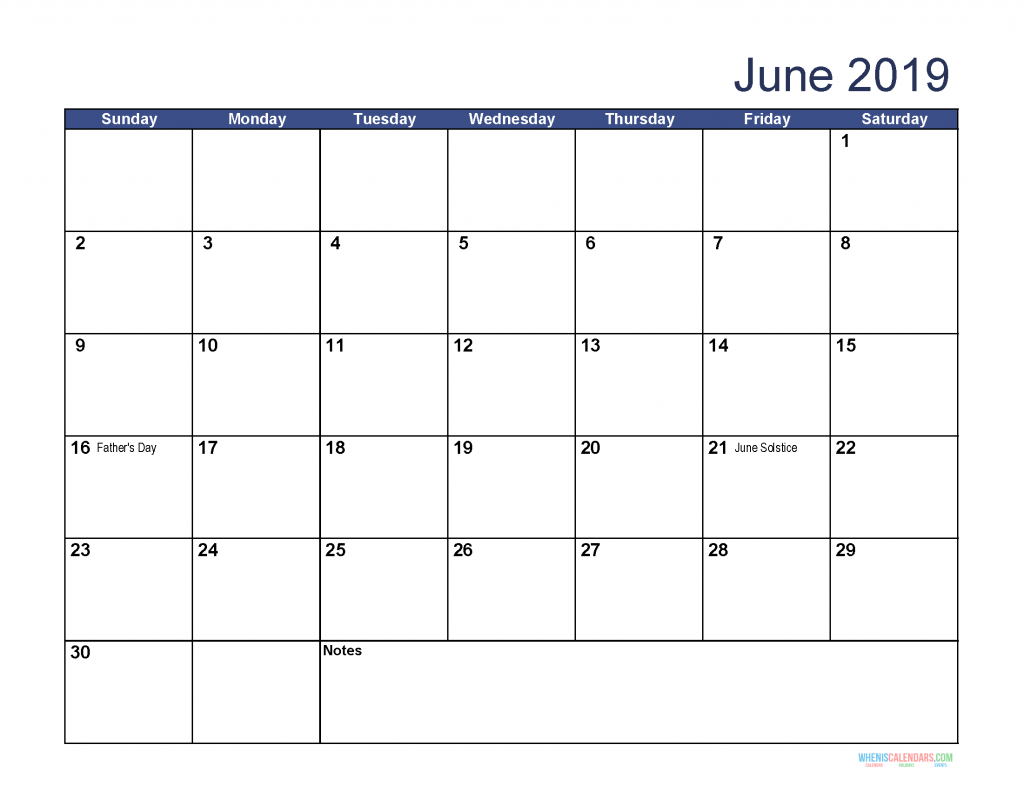 Free Download Printable June 2019 Calendar with Holidays