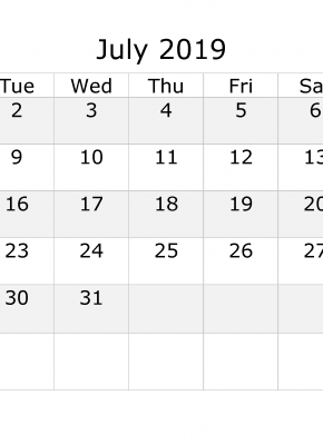 July 2019 Calendar with week numbers printable, week day start with Monday