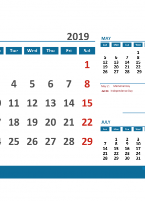Printable Calendar June 2019 with Holidays 1 Month on 1 Page