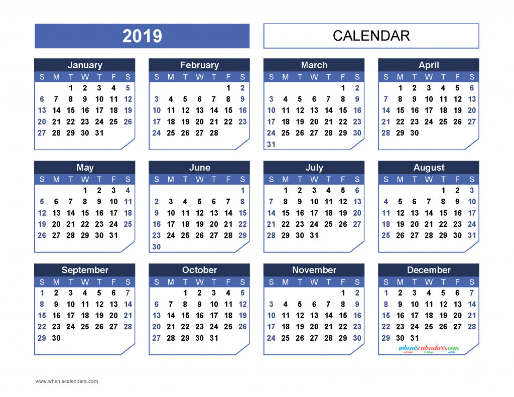 Printable 2019 Yearly Calendar Template Us Edition