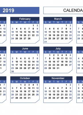 2019 12 Month Calendar Template Large Print Calendar PDF, Image