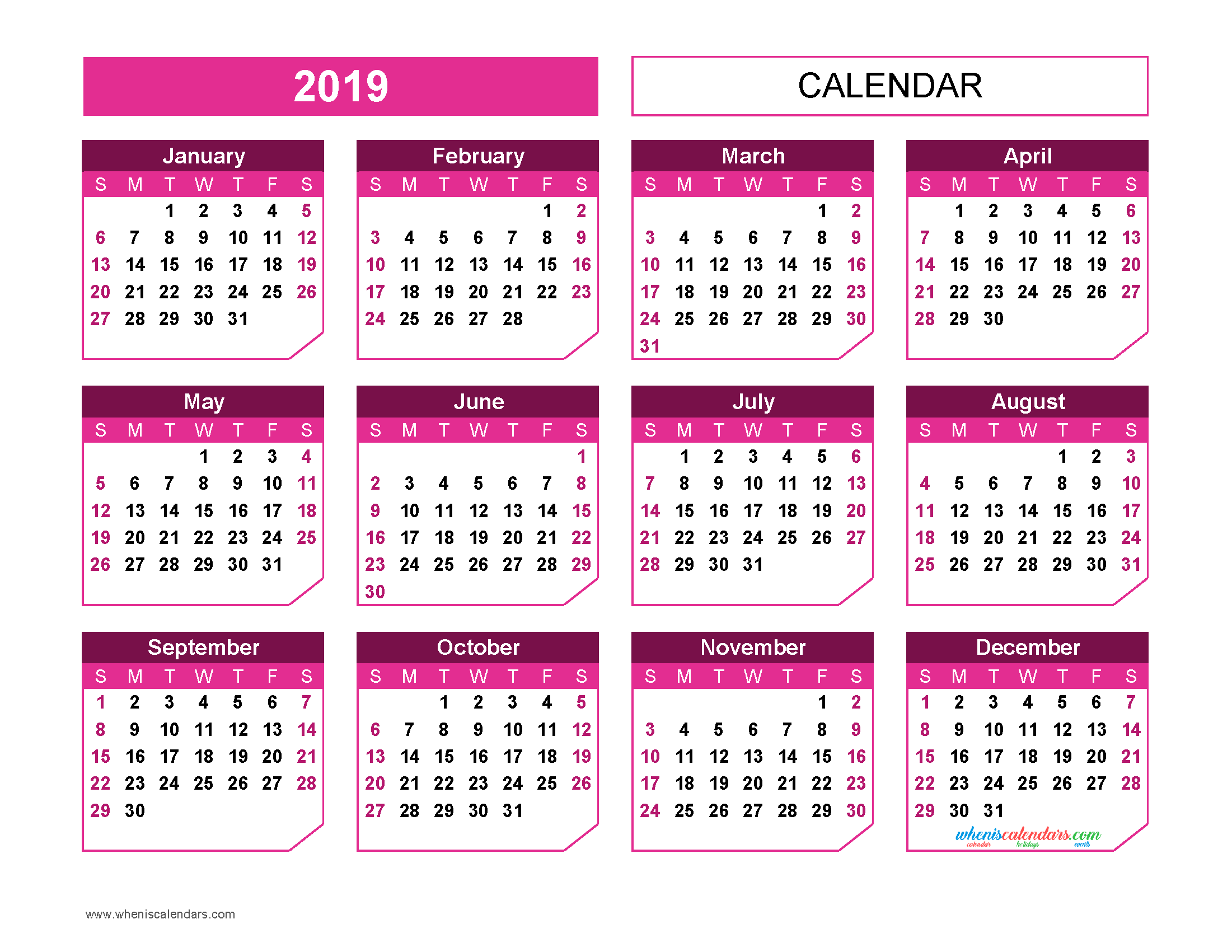 printable-2019-yearly-calendar-templates-us-edition-chamfer-redviolet