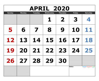 April 2020 Printable Calendar Templates 2020 Monthly Calendar