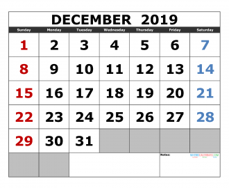Free December 2019 Printable Calendar Template US. Edition (the first of the week as Sunday)