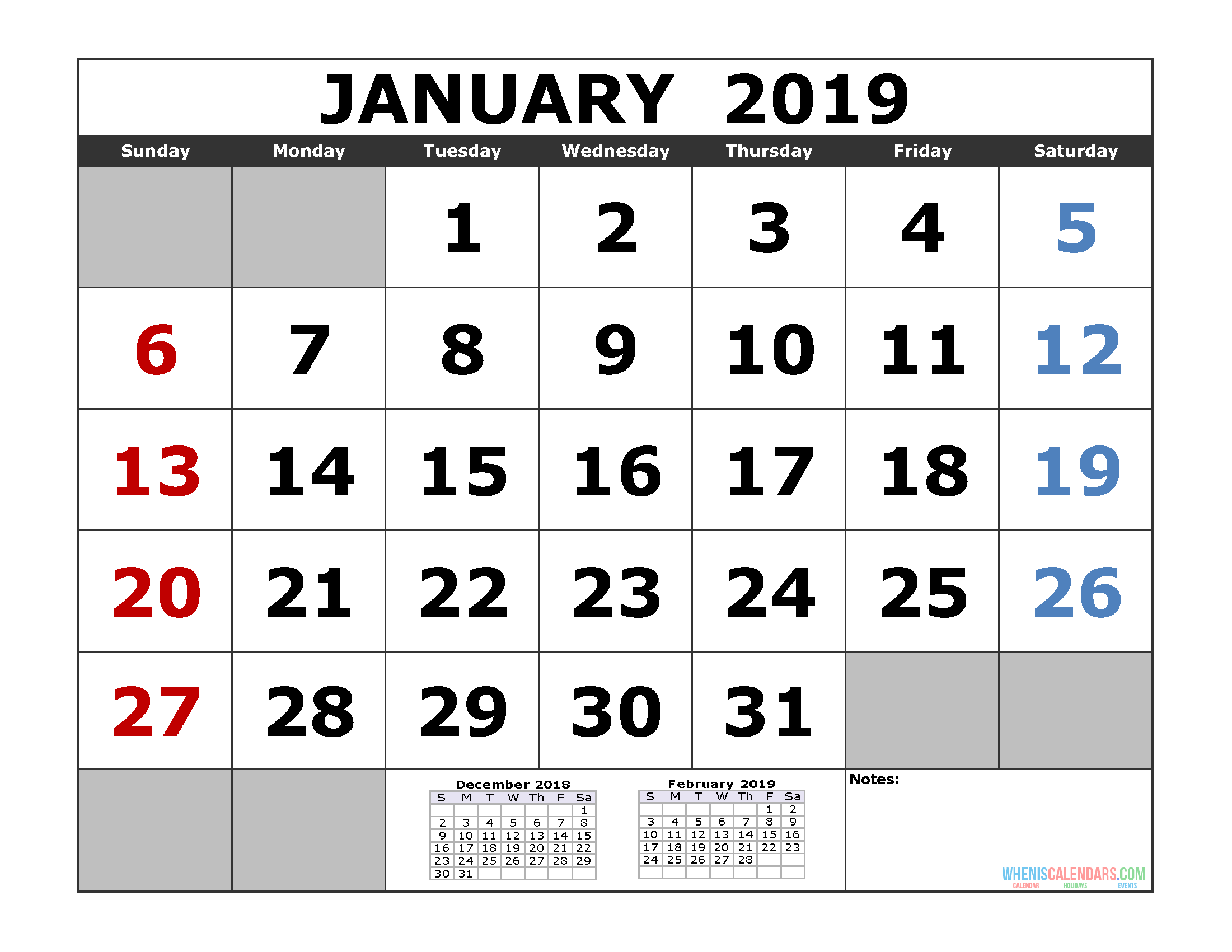 January 2019 Calendar 3