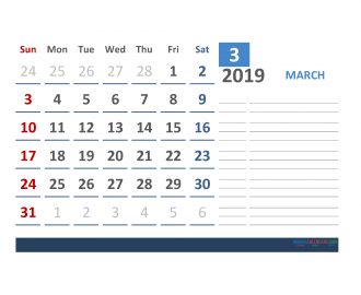 Free March 2019 Calendar Template With Space for Notes