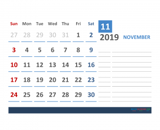 Free November 2019 Calendar Template With Space for Notes