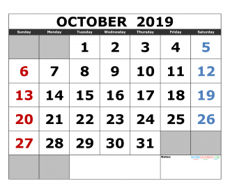 Free October 2019 Printable Calendar Template US. Edition (the first of the week as Sunday)