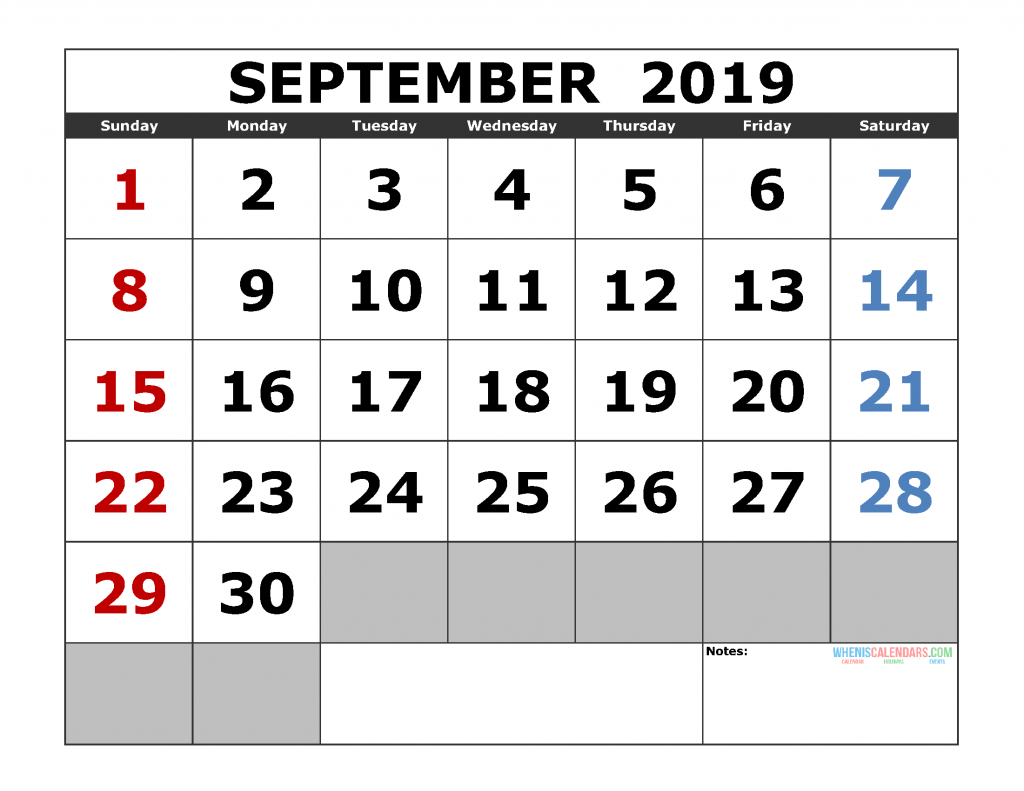 September 2019 Printable Calendar 2 771