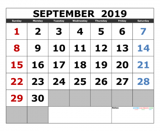 Free September 2019 Printable Calendar Template US. Edition (the first of the week as Sunday)