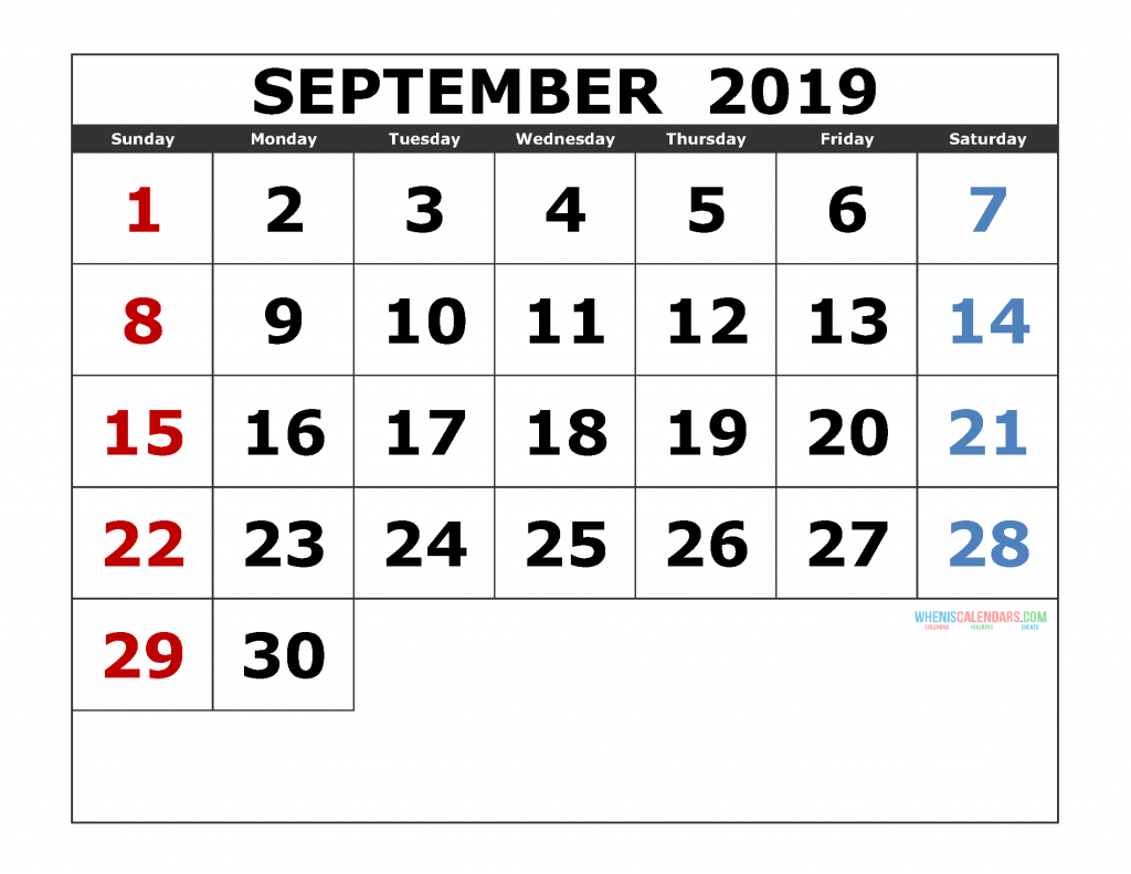 September 2019 Printable Calendar Templates 2019 Monthly Calendar 