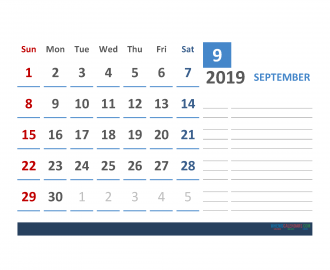 Free September 2019 Calendar Template With Space for Notes
