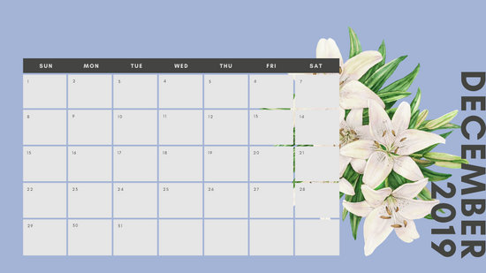 December 2019 Calendar Template multicoloured pastel flowers simple