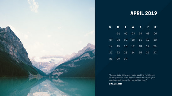 deep colors simple April 2019 Free Photo Calendar Template