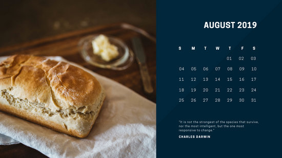 deep colors simple August 2019 Free Photo Calendar Template