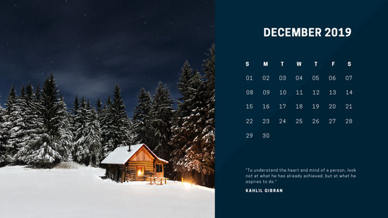 deep colors simple December 2019 Free Photo Calendar Template