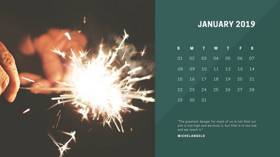 deep colors simple January 2019 Free Photo Calendar Template