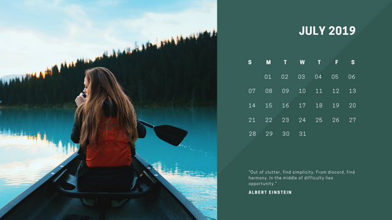deep colors simple July 2019 Free Photo Calendar Template