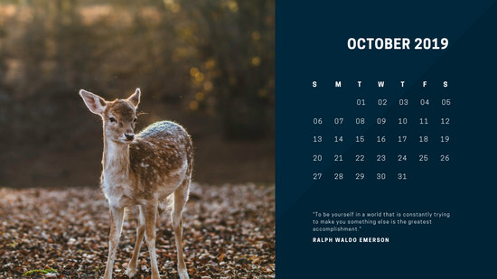 deep colors simple October 2019 Free Photo Calendar Template