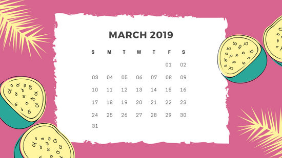 Free Monthly Calendar Template March 2019 green tropical