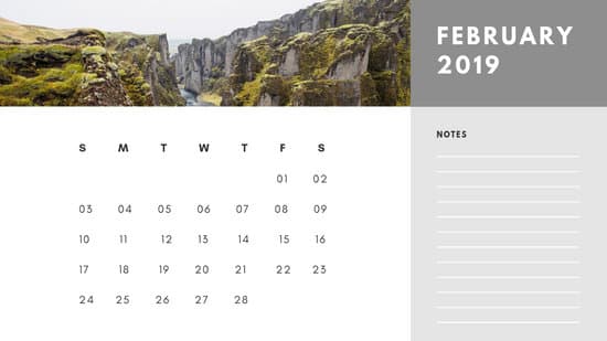 Free Photo Calendar Template February 2019 white and grey modern minimalist