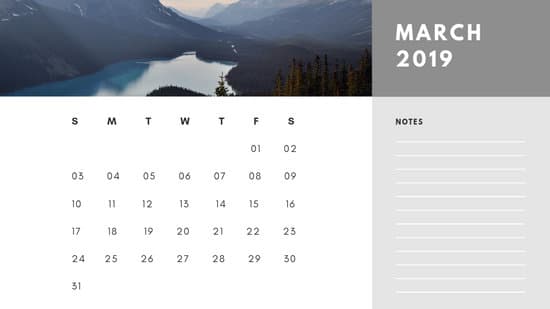 Free Photo Calendar Template March 2019 white and grey modern minimalist