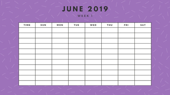 June 2019 Weekly Calendar Template yellow sprinkles and dots