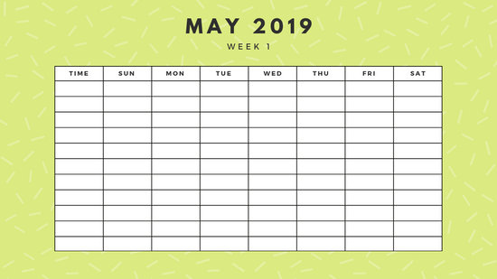 May 2019 Weekly Calendar Template yellow sprinkles and dots